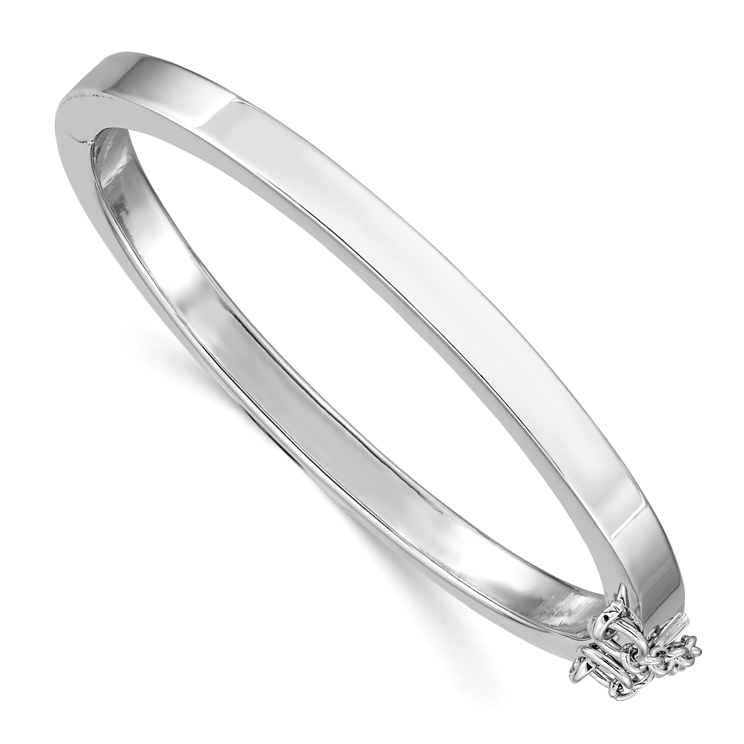 Sterling Silver RH-plated Polished 4mm w/ Safety Hinged Children's Bangle (QB805)