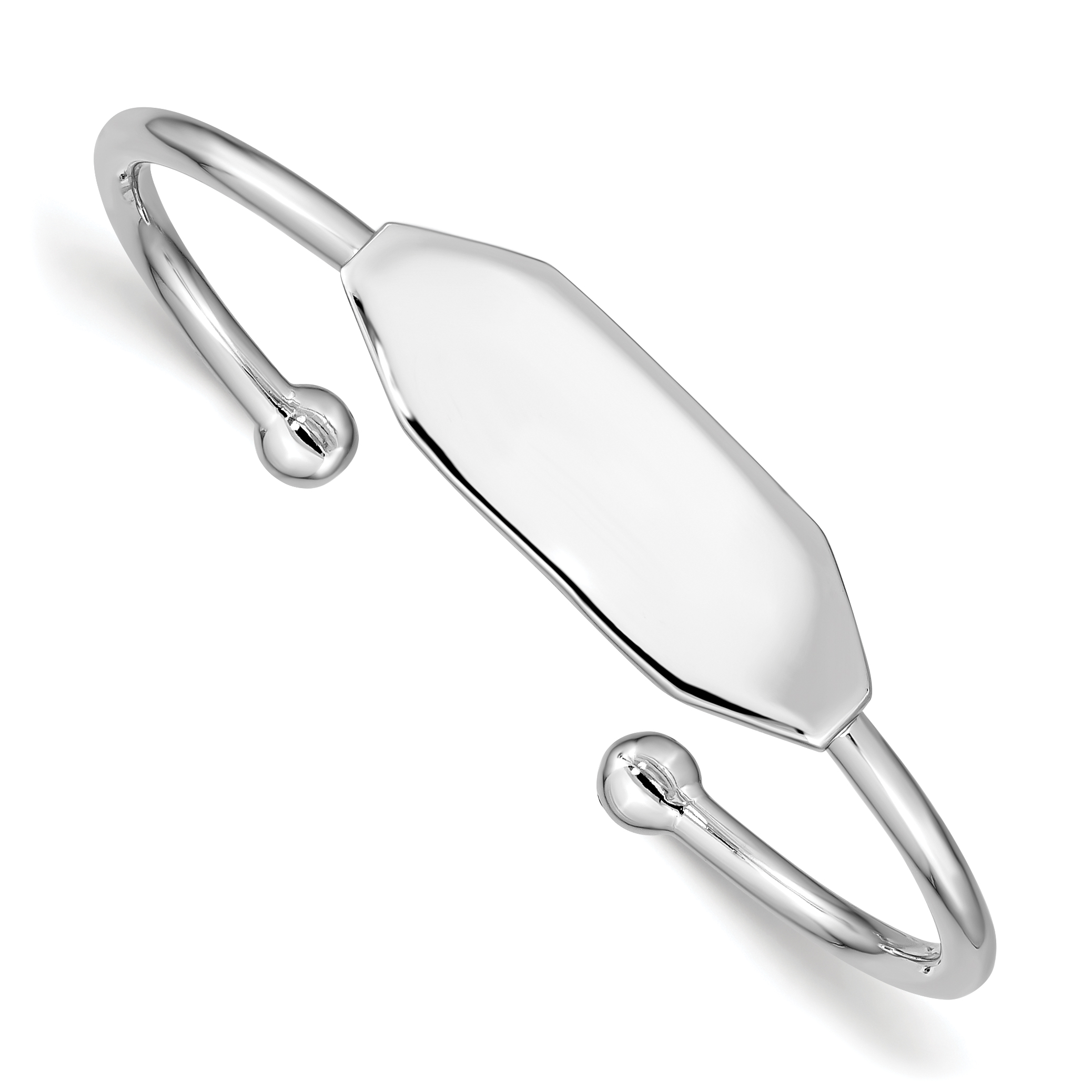 Sterling Silver Rhodium-plated Polished ID Children's Cuff Bangle (QB836)