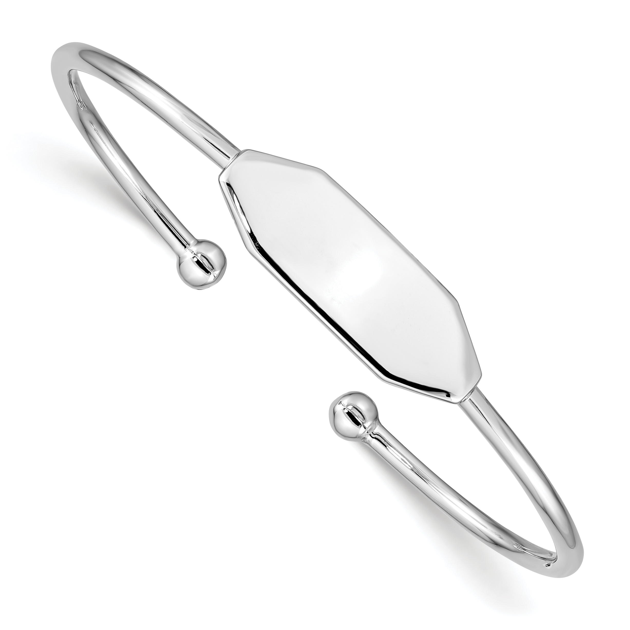 Sterling Silver Rhodium-plated Polished ID Children's Cuff Bangle (QB838)