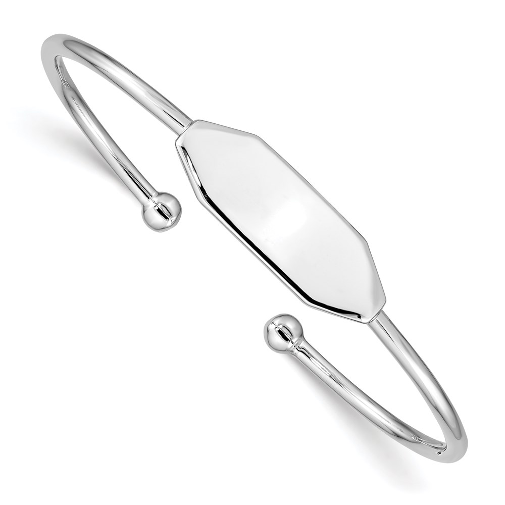 Sterling Silver Rhod. Plated Polished ID Cuff Child's Bangle