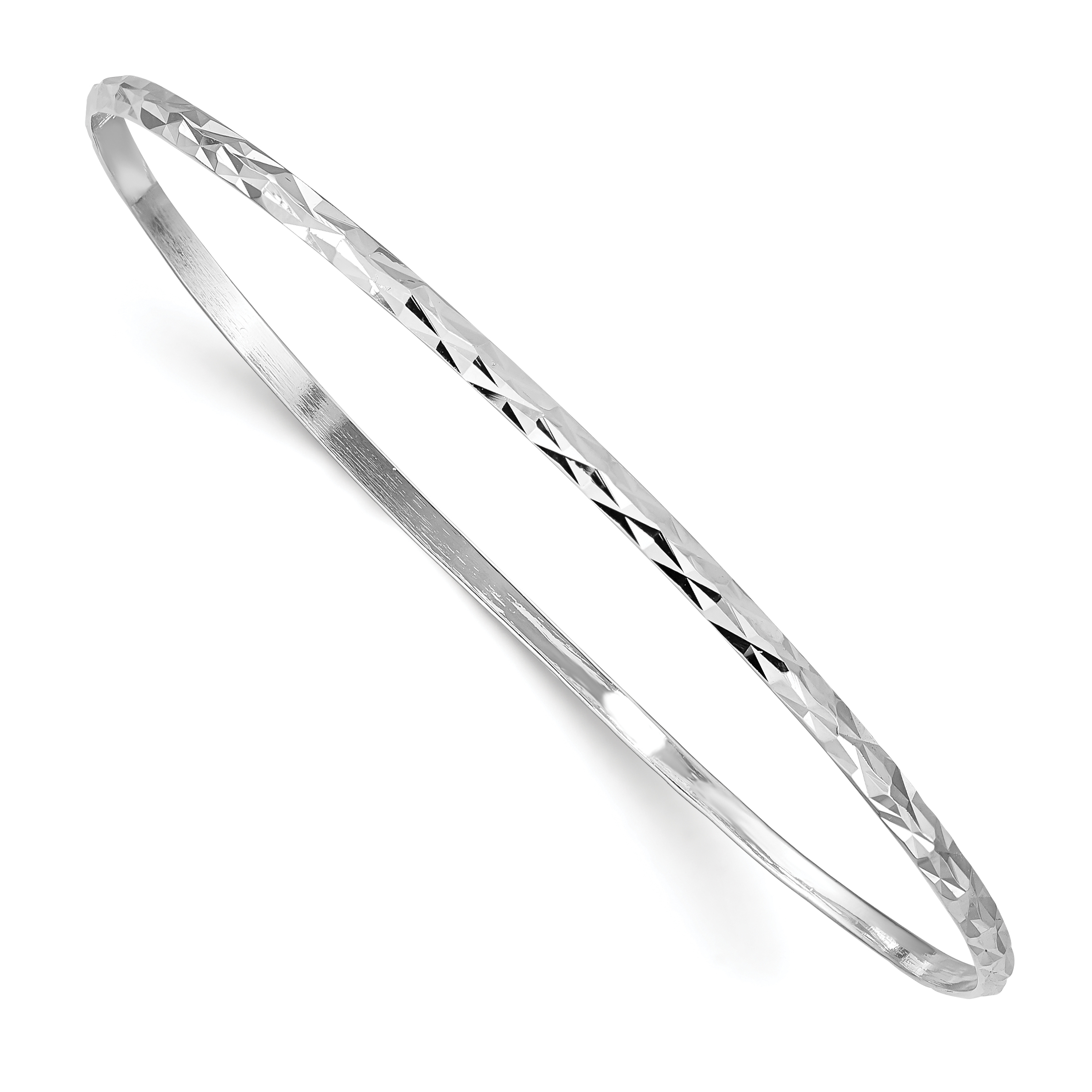 Sterling Silver RH-plated Polished & D/C 2mm Slip On Children's Bangle (QB852)