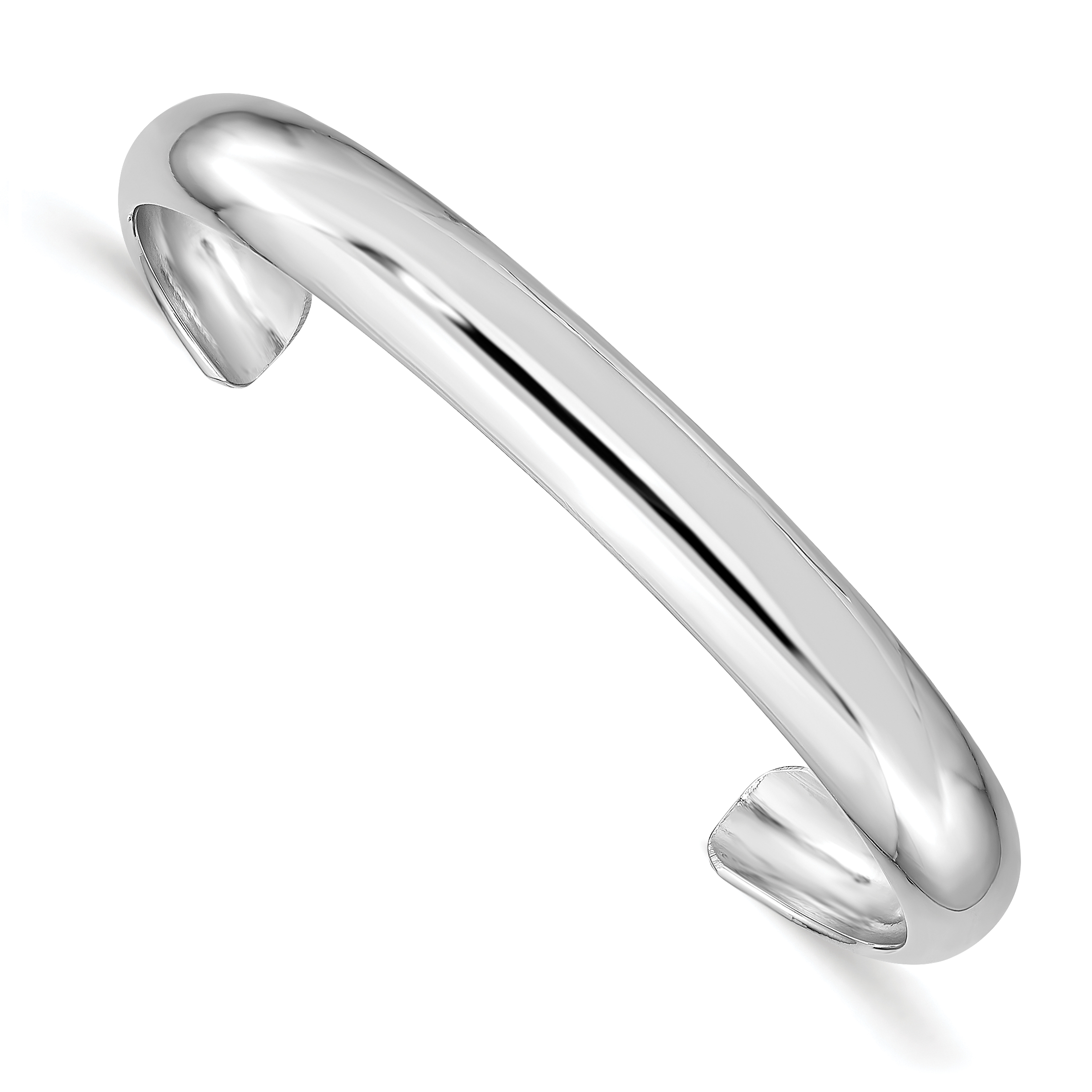Sterling Silver Rhod-plated Polished & Domed 6mm Children's Cuff Bangle (QB865)
