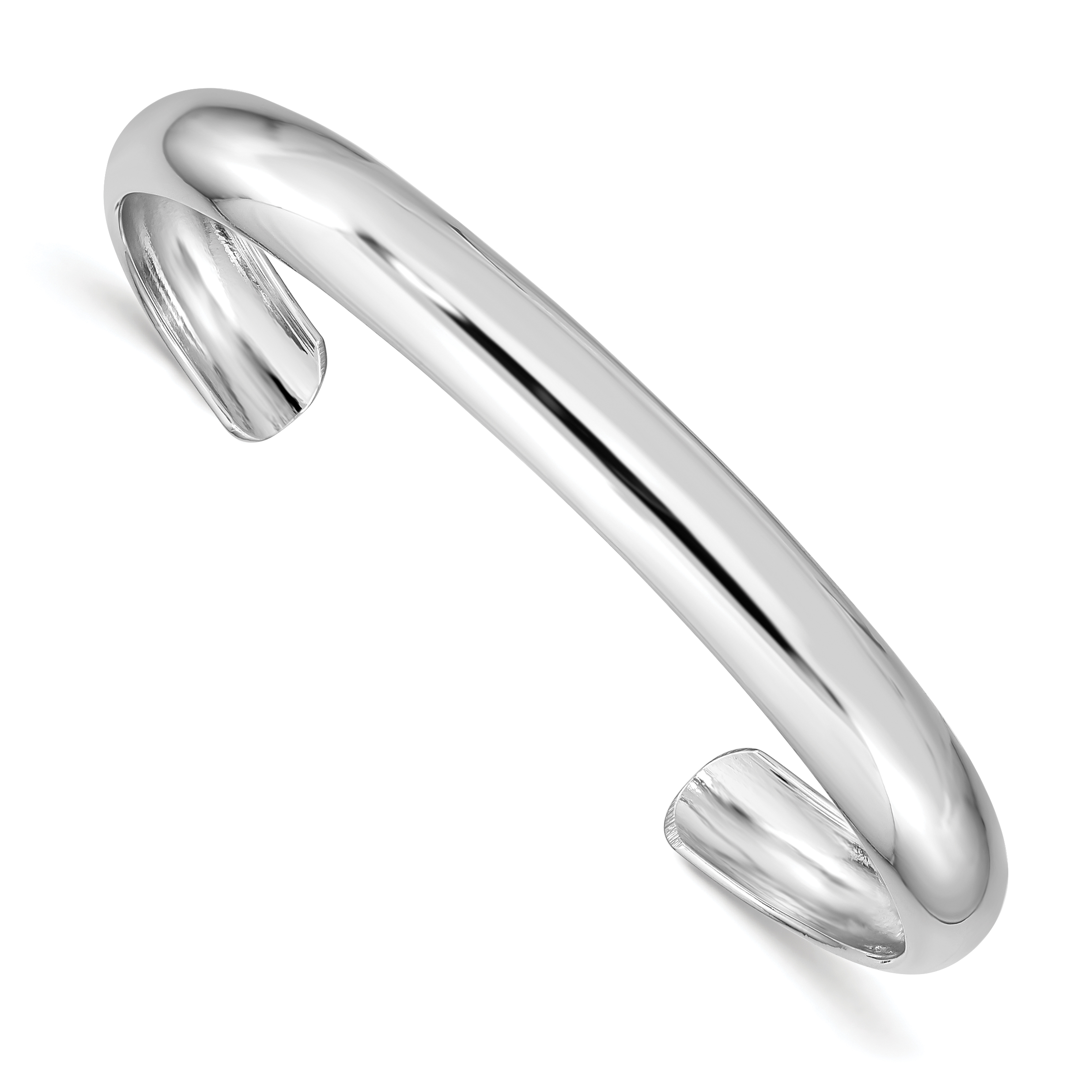 Sterling Silver Rhod-plated Polished & Domed 6mm Children's Cuff Bangle (QB866)