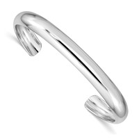 Sterling Silver RH-pltd 6mm Polished Domed 45 Inside Diameter Cuff Bangle view 1