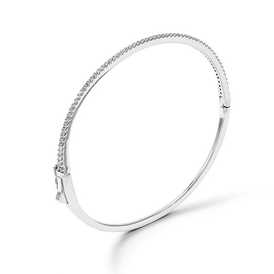 Sterling Shimmer Sterling Silver Rhodium-plated 62 Stone CZ Hinged Bangle Bracelet