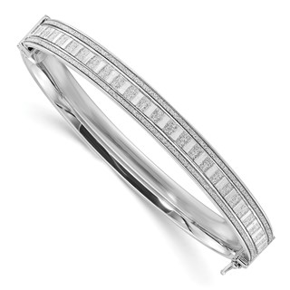 Sterling Silver Polished Glitter Infused Hinged Bangle