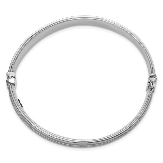 Sterling Silver Polished & Textured Baguette Glitter Hinged Bangle