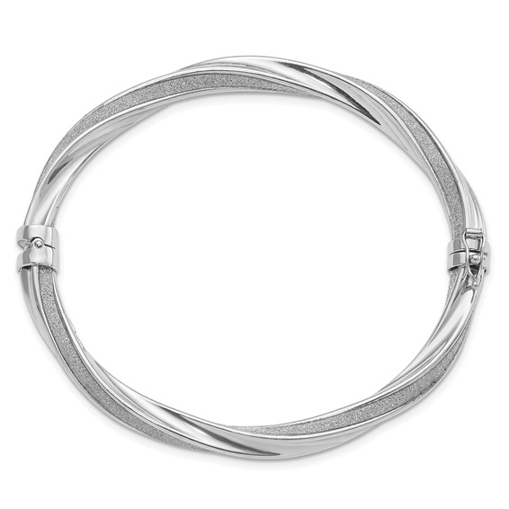 Sterling Silver Polished & Twisted Glitter Infused Hinged Bangle