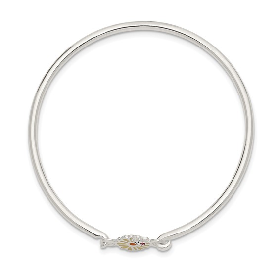 Sterling Silver Enameled Flower & Ladybug Children's Bangle Bracelet