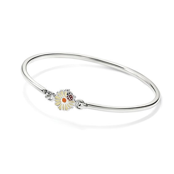 Sterling Silver Enameled Flower & Ladybug Children's Bangle Bracelet
