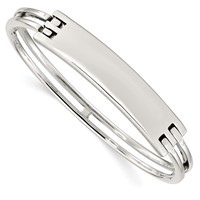 Sterling Silver Polished Engravable 41x10mm ID Plate Hinged Hook Closure Bangle view 1