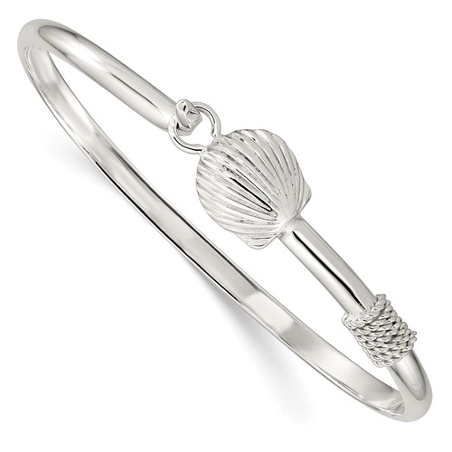 Sterling Silver Polished Shell Hook Closure Bangle