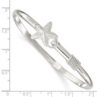 Sterling Silver Polished and Textured Starfish Hook Closure Bangle view 3