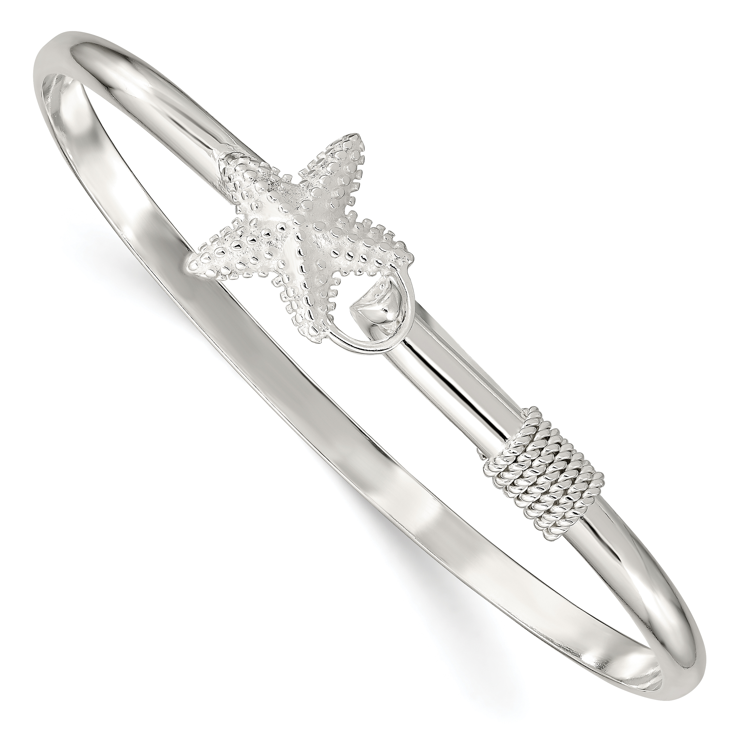 Sterling Silver Polished and Textured Starfish Bangle (QB910)