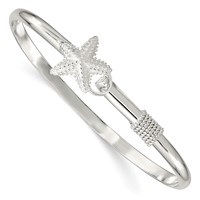 Sterling Silver Polished and Textured Starfish Hook Closure Bangle view 1