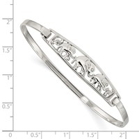 Sterling Silver Polished Elephant Hinged Hook Closure Bangle view 3