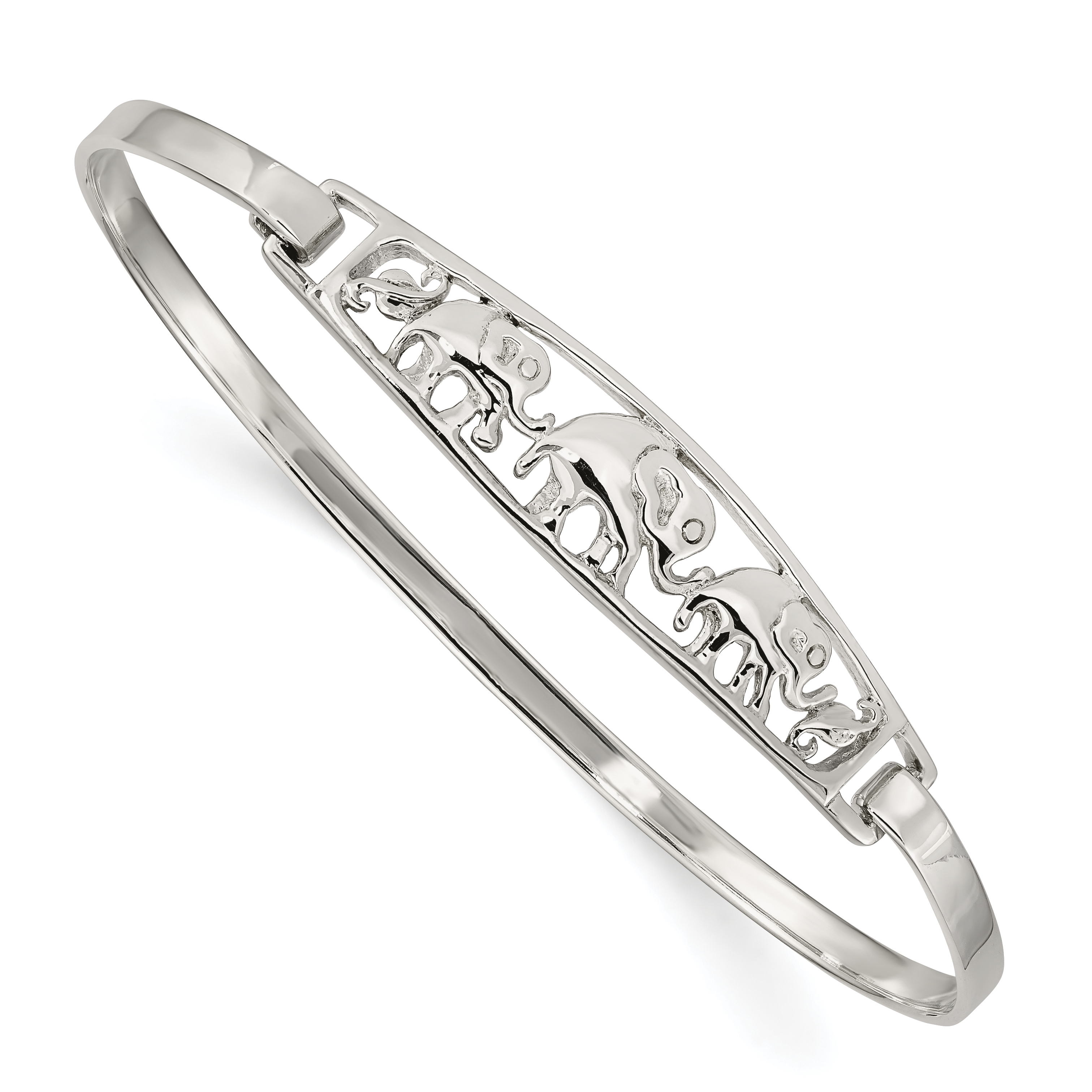 Sterling Silver Elephant Hinged Bangle (QB915)