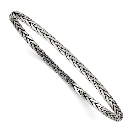 Sterling Silver Antiqued Braided 3mm Slip-on Bangle