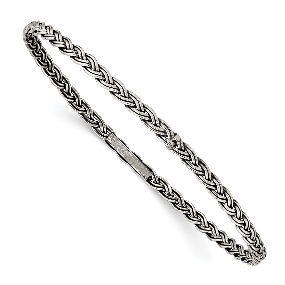 Sterling Silver Antiqued Braided 3.5mm Slip-on Bangle