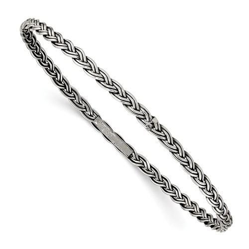 Sterling Silver Antiqued Braided 3.5mm Slip-on Bangle