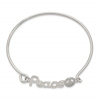 Sterling Silver Rhodium-plated Polished Peace Bangle with CZ Peace Sign Hook Closure view 2
