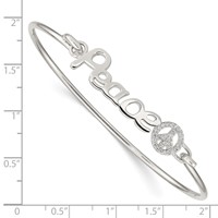 Sterling Silver Rhodium-plated Polished Peace Bangle with CZ Peace Sign Hook Closure view 3