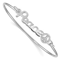 Sterling Silver Rhodium-plated Polished Peace Bangle with CZ Peace Sign Hook Closure view 1