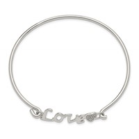 Sterling Silver Rhodium-plated Polished Love Bangle with CZ Heart Hook Closure view 2