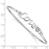 Sterling Silver Rhodium-plated Polished Love Bangle with CZ Heart Hook Closure view 3