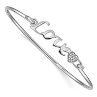 Sterling Silver Rhodium-plated Polished Love Bangle with CZ Heart Hook Closure view 1