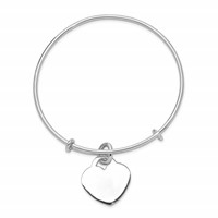 Sterling Silver Rhodium-plated Engravable Heart Charm Expandable Slip-on Bangle view 2