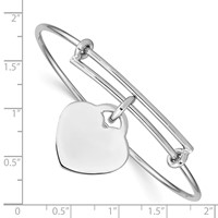 Sterling Silver Rhodium-plated Engravable Heart Charm Expandable Slip-on Bangle view 3