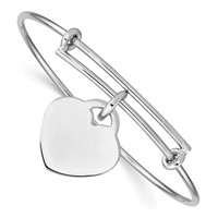 Sterling Silver Rhodium-plated Engravable Heart Charm Expandable Slip-on Bangle view 1
