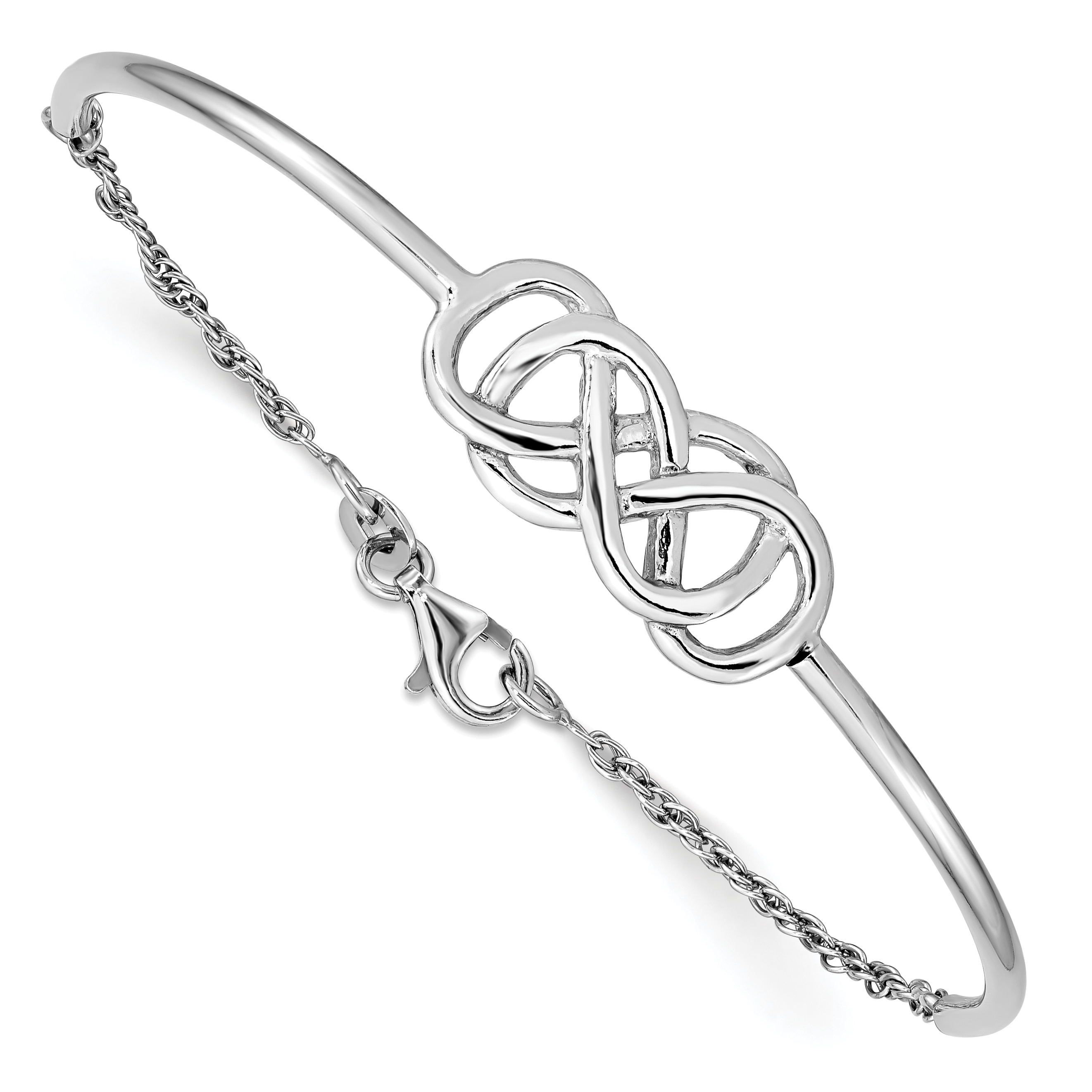 Sterling Silver Rhodium-plated Double Infinity Symbol Bangle Bracelet (QB939)