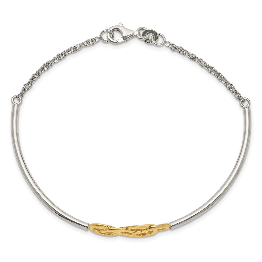 Sterling Silver Flash Gold Double Infinity Symbol Bangle Bracelet (QB940)