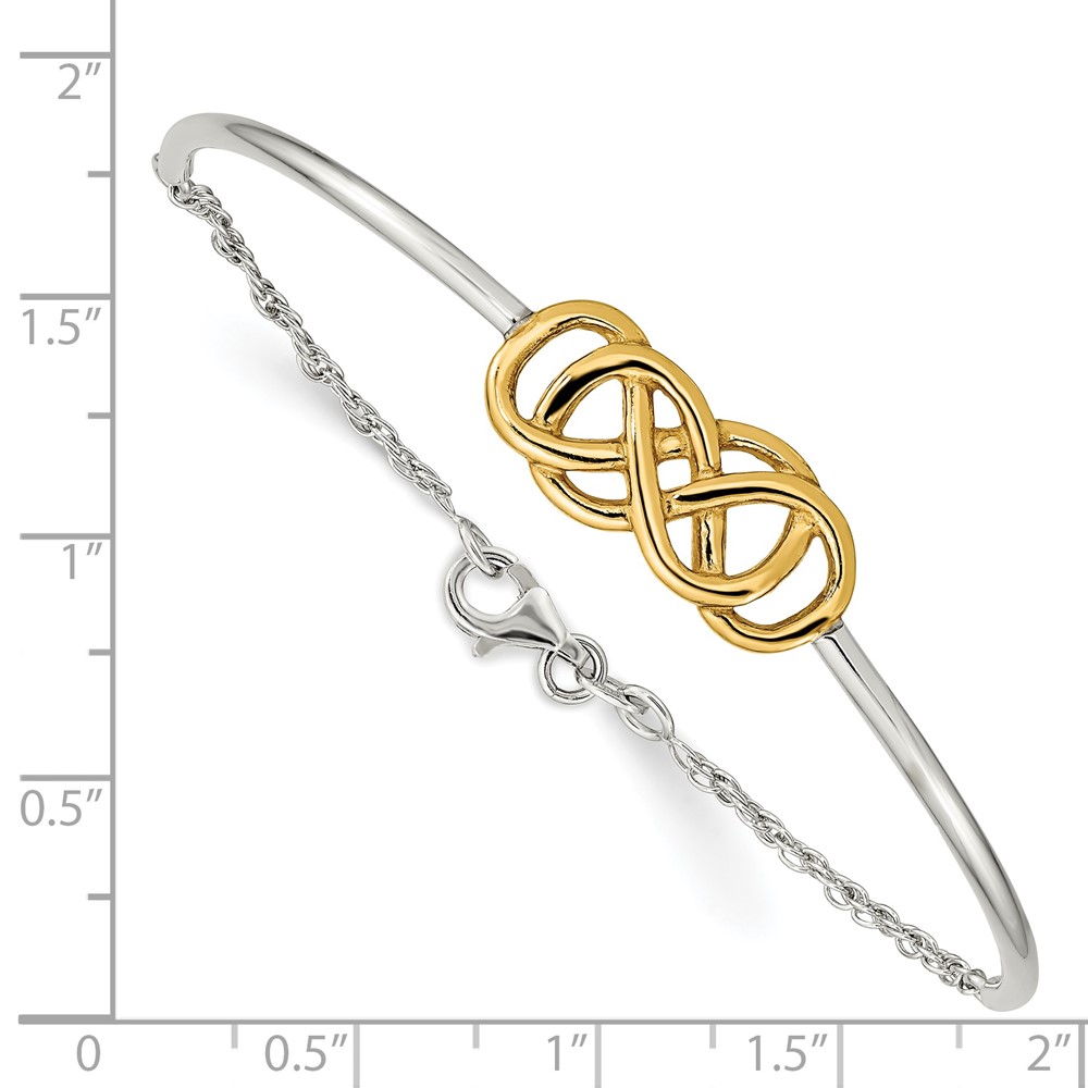 Sterling Silver Flash Gold Double Infinity Symbol Bangle Bracelet (QB940)
