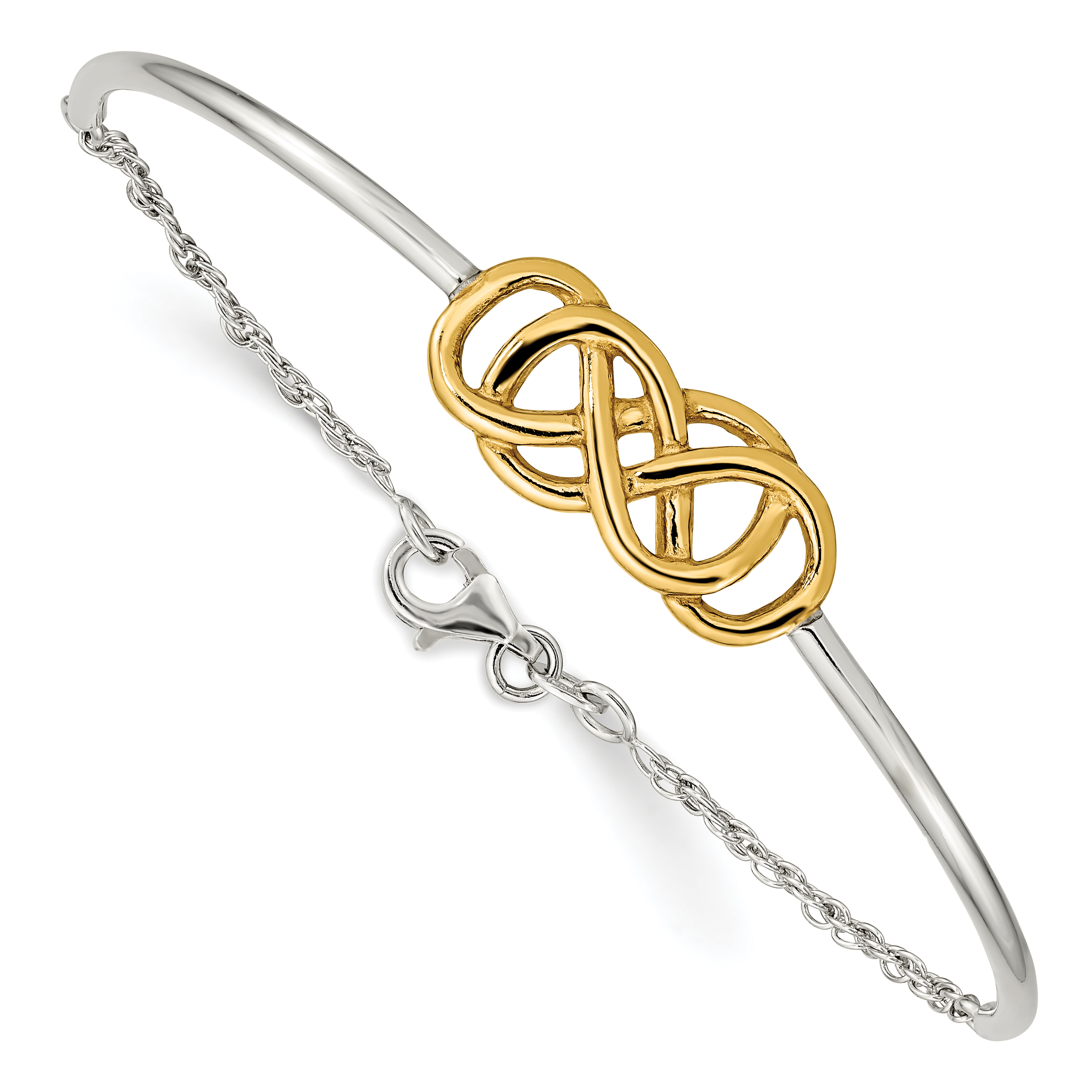 Sterling Silver Flash Gold Double Infinity Symbol Bangle Bracelet (QB940)
