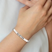 Sterling Silver Polished Antiqued Believe Cuff Bangle view 3