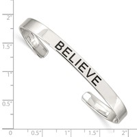 Sterling Silver Polished Antiqued Believe Cuff Bangle view 2