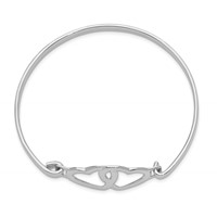 Sterling Silver Rhodium-plated Polished 2 Hearts Hook Closure Bangle view 2