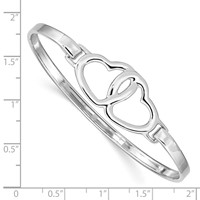 Sterling Silver Rhodium-plated Polished 2 Hearts Hook Closure Bangle view 3