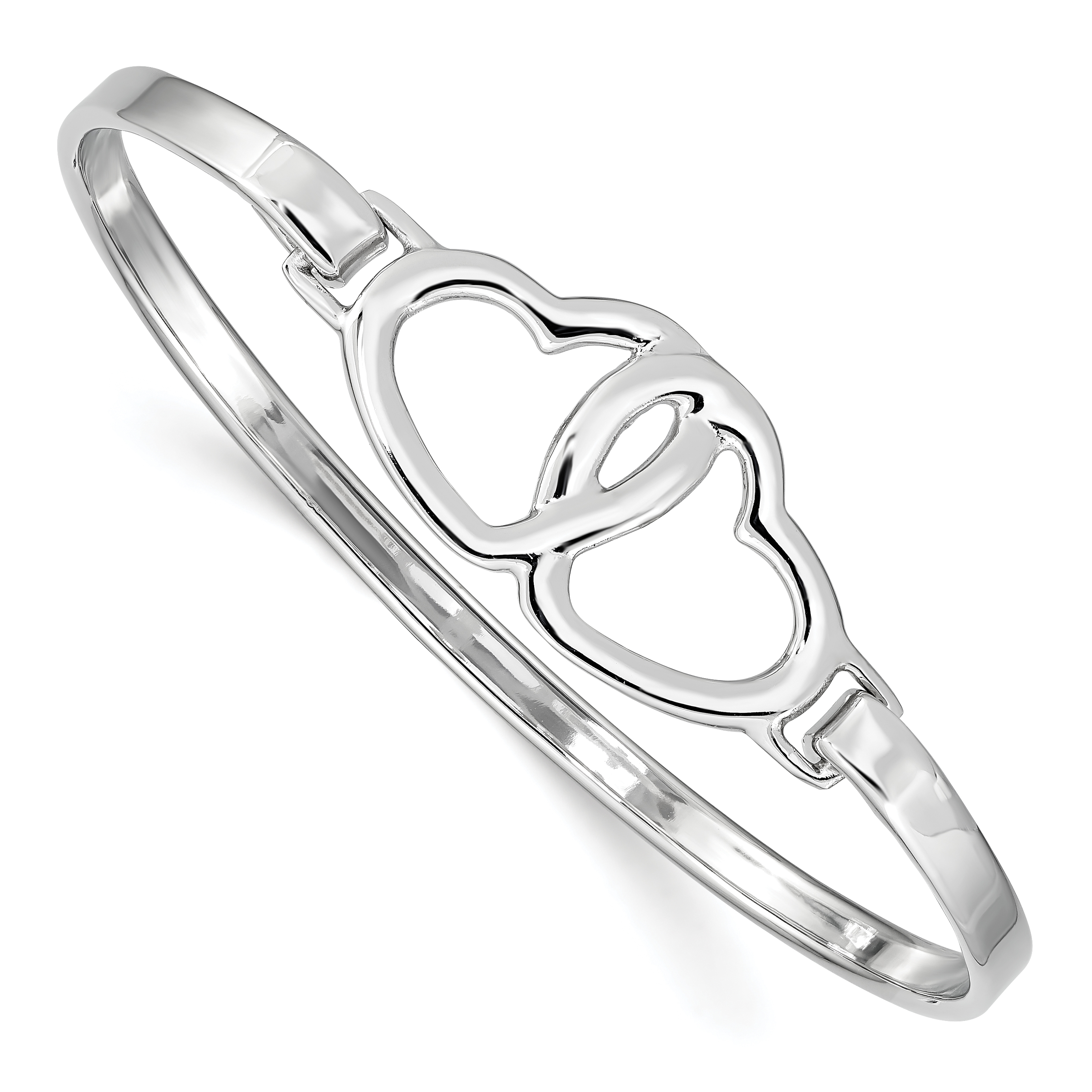 Sterling Silver Rhodium-plated Heart Bangle (QB943)