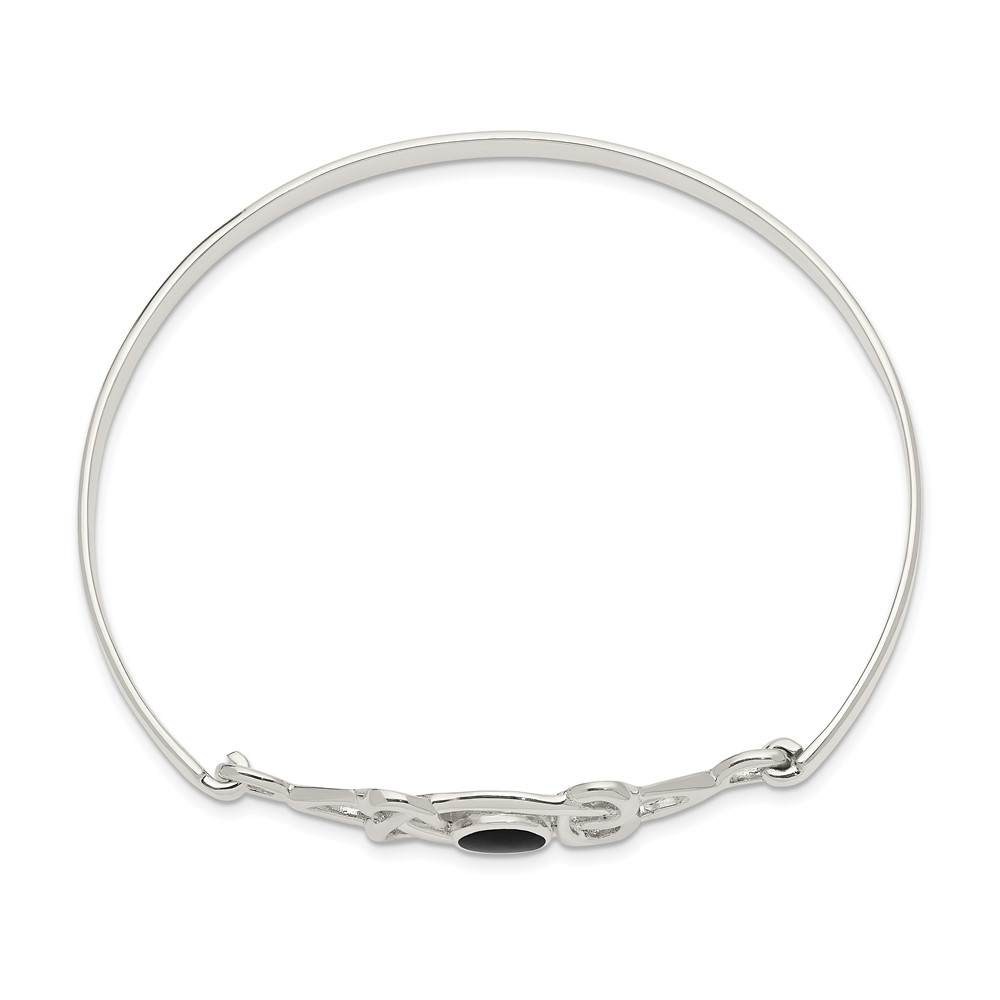 Sterling Silver Black Onyx Celtic Pattern Flexible Bangle Bracelet (QB946)