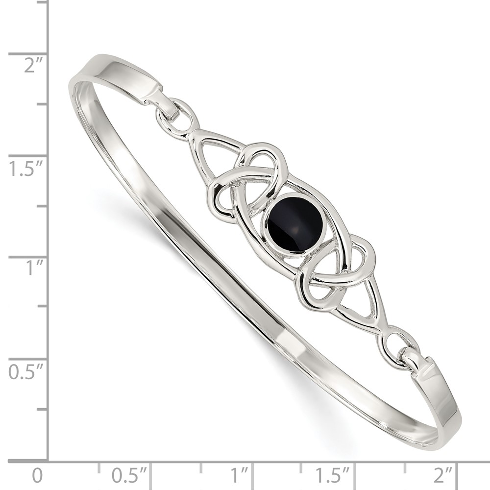 Sterling Silver Black Onyx Celtic Pattern Flexible Bangle Bracelet (QB946)
