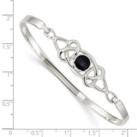 Sterling Silver Black Onyx Celtic Pattern Flexible Bangle Bracelet view 3