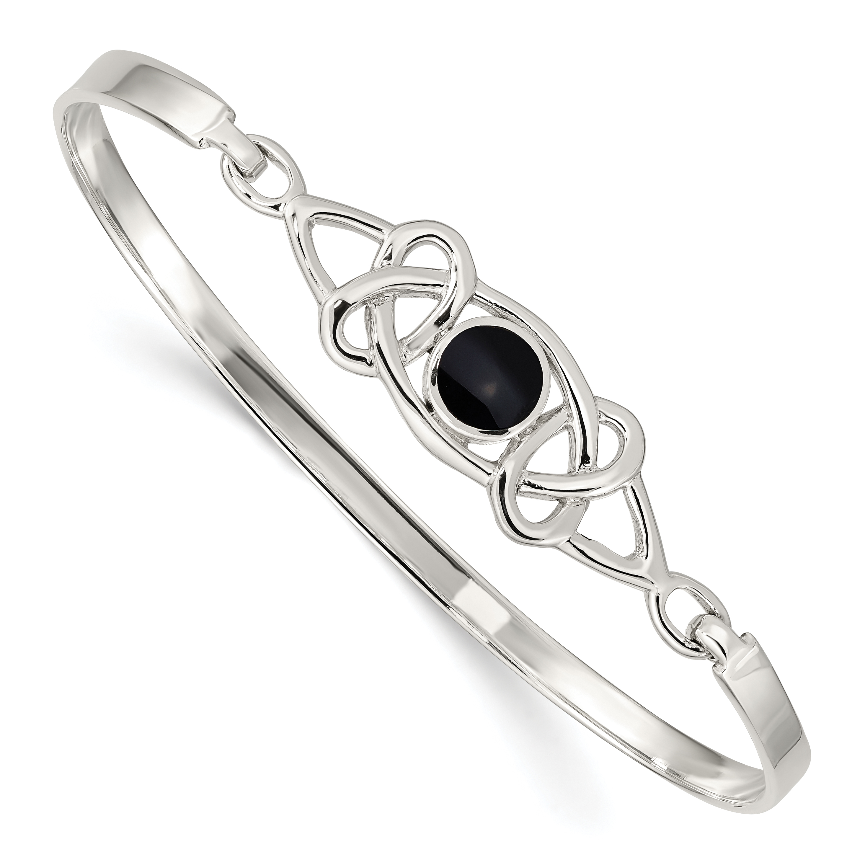 Sterling Silver Black Onyx Celtic Pattern Flexible Bangle Bracelet (QB946)