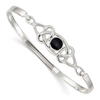 Sterling Silver Black Onyx Celtic Pattern Flexible Bangle Bracelet view 1
