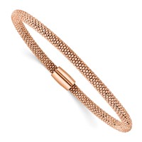 Sterling Silver Rose-tone Fancy 4.2mm Mesh Chain Magnetic Clasp Bracelet view 1