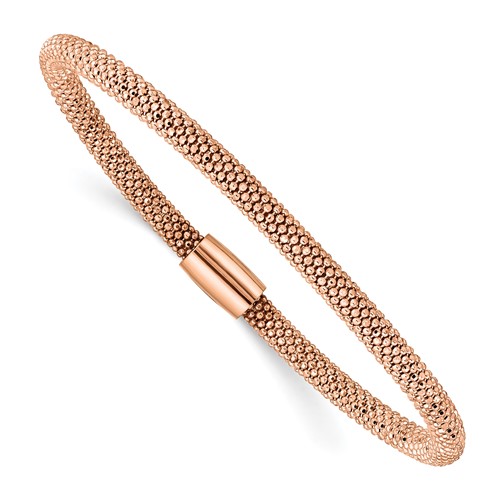 Sterling Silver Rose-tone Fancy 4.2mm Mesh Chain Magnetic Clasp Bracelet