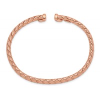 Sterling Silver Rose-tone Polished Braided Texture Flexible Bangle view 2